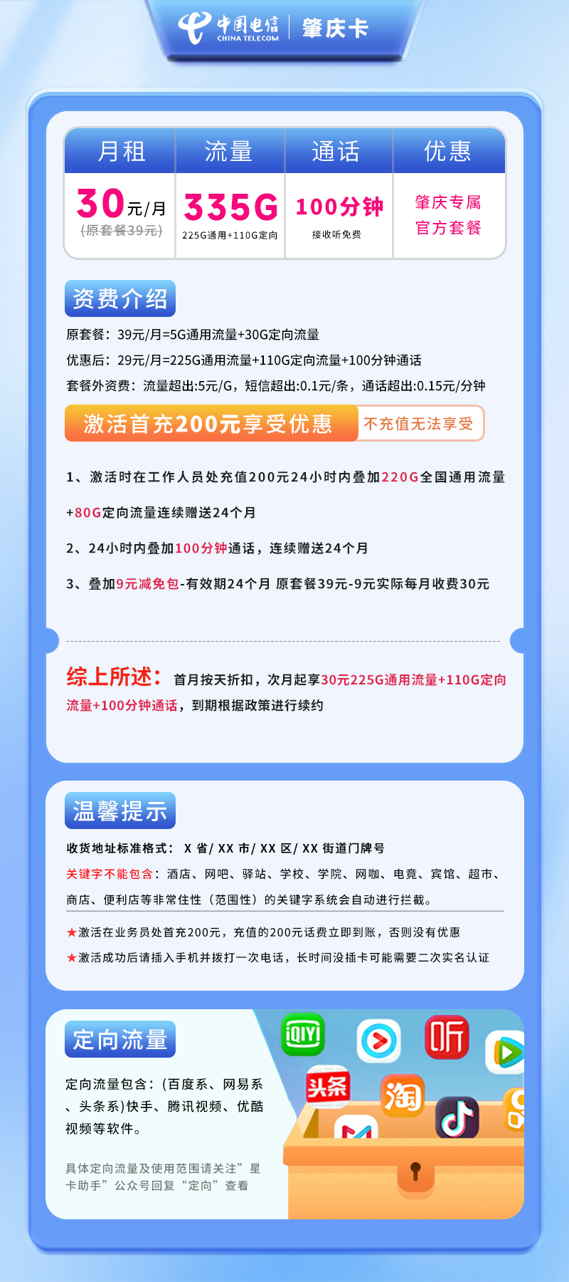 电信肇庆卡A【仅发肇庆】详情