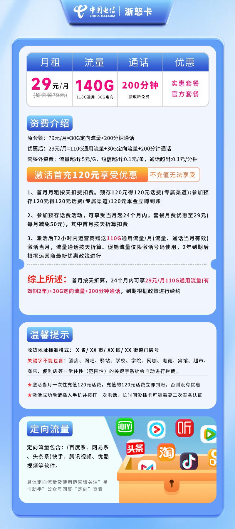 电信浙怒卡【仅发浙江】详情