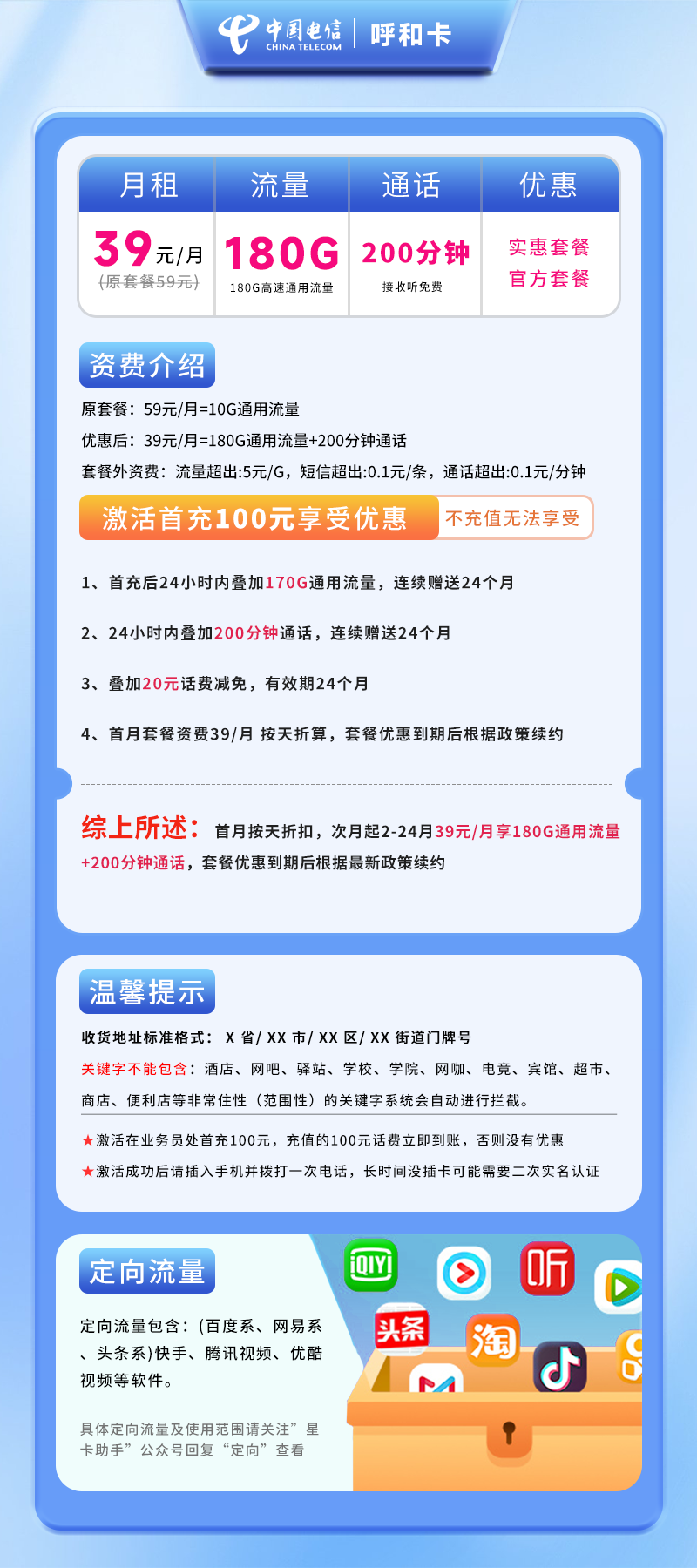 电信呼和卡A【仅发呼和】详情
