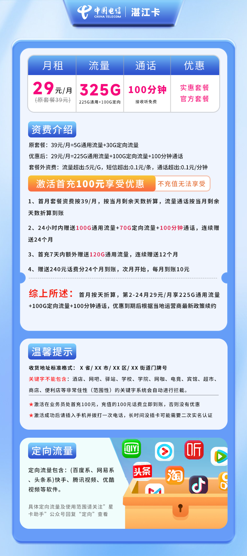 电信湛江卡B【仅发湛江】详情