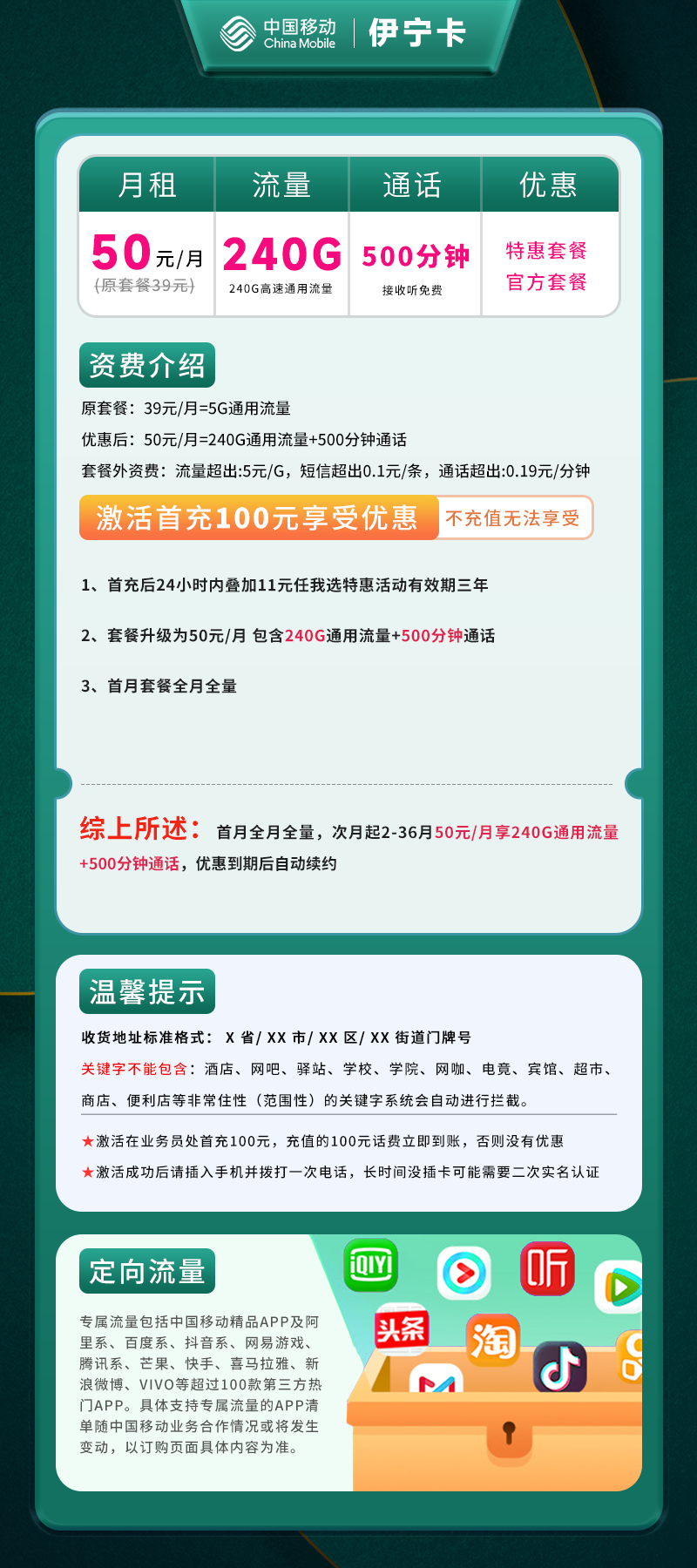 移动伊宁卡A【仅发伊宁】详情